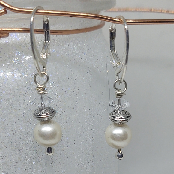 Sterling Silver Simulated Pearl Earrings - Picture 6 of 6